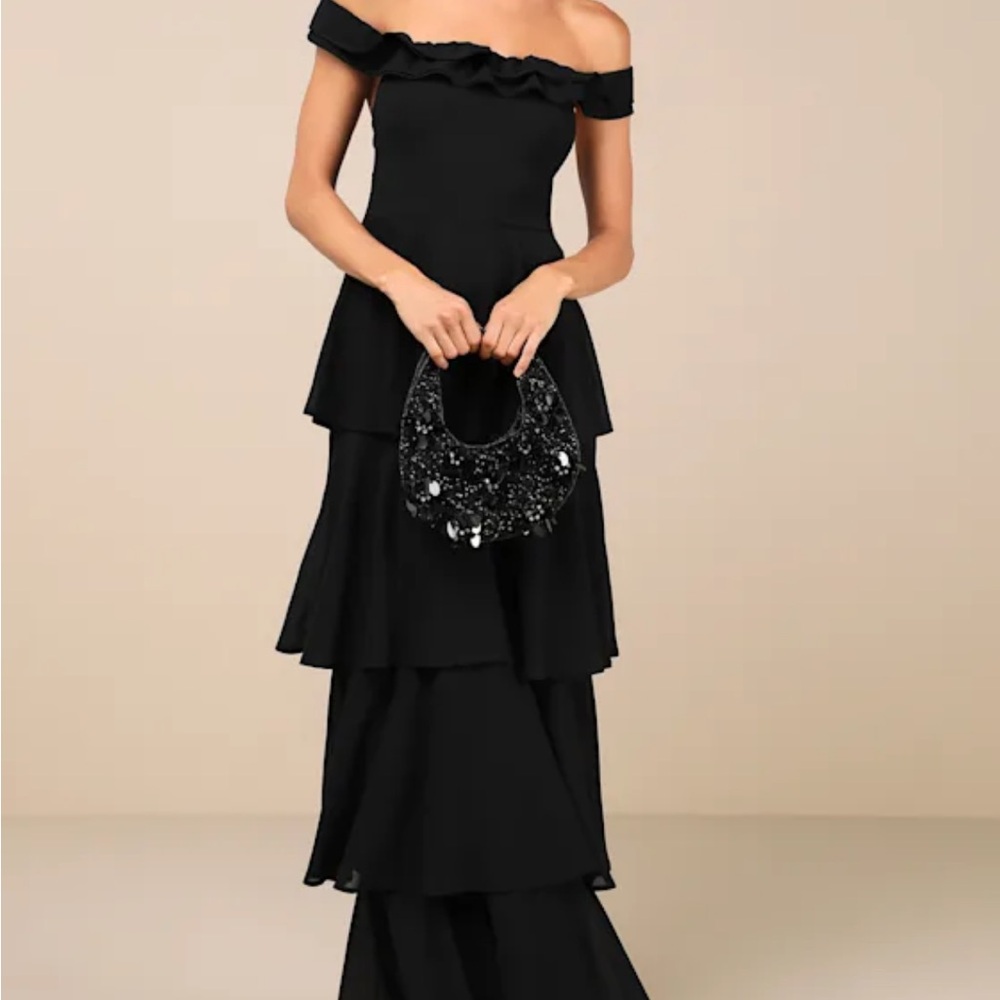 Lulu's Black Strapless Tiered Dress